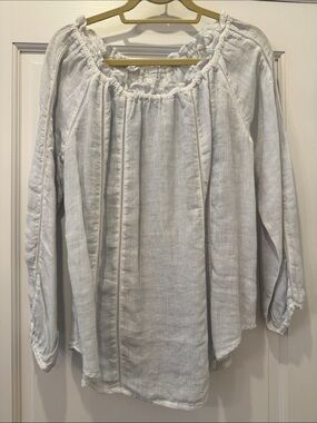 120% Lino Light Blue-ish/Gray Women's Peasant Blouse